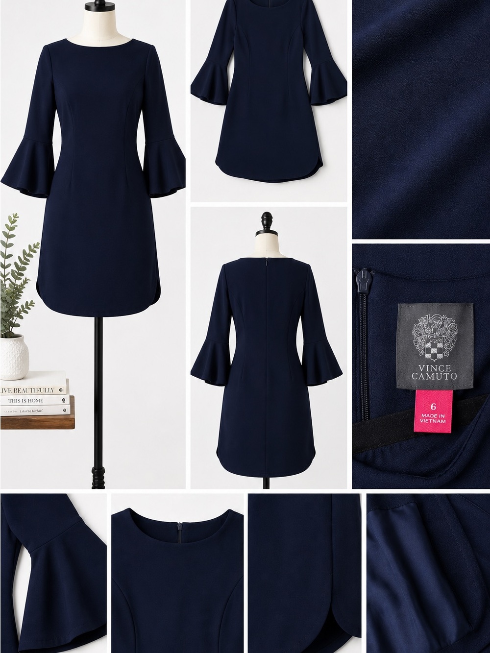 Vince Camuto Navy Bell-Sleeve Shift Dress - Picture 2 of 2